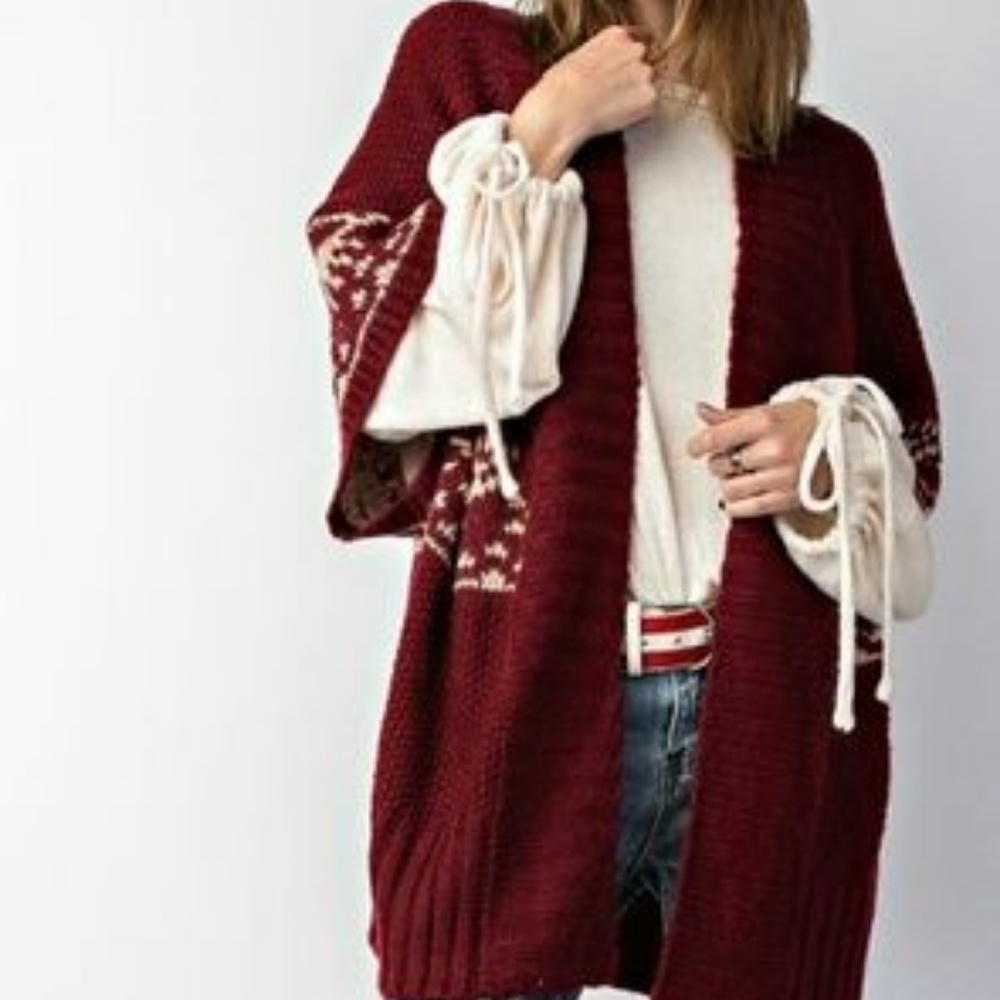 EASEL Burgundy Soft Cardigan Kimono Sleeves - Picture 7 of 7